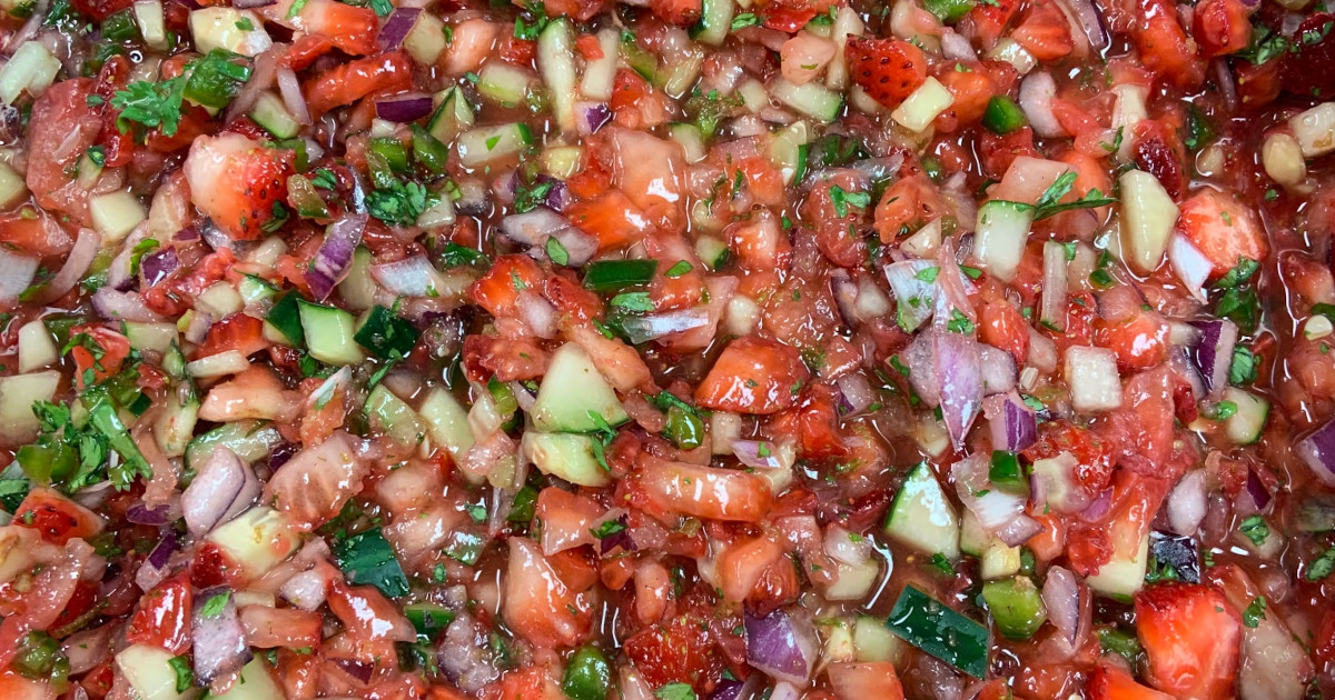 Close-up on a strawberry salsa, healthy lifestyle